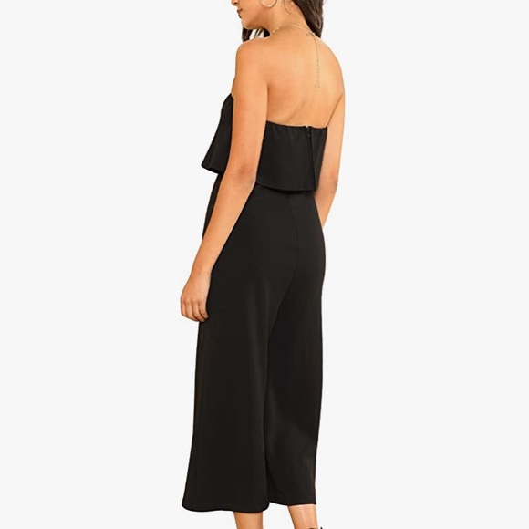 SheIn Strapless Tube Top High Waist Wide Leg Flounce Jumpsuit SzM - Picture 3 of 9